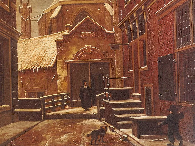 1729-Rienk Jelgerhuis - Il Begijnensteeg con l'ingresso al Beghinaggio